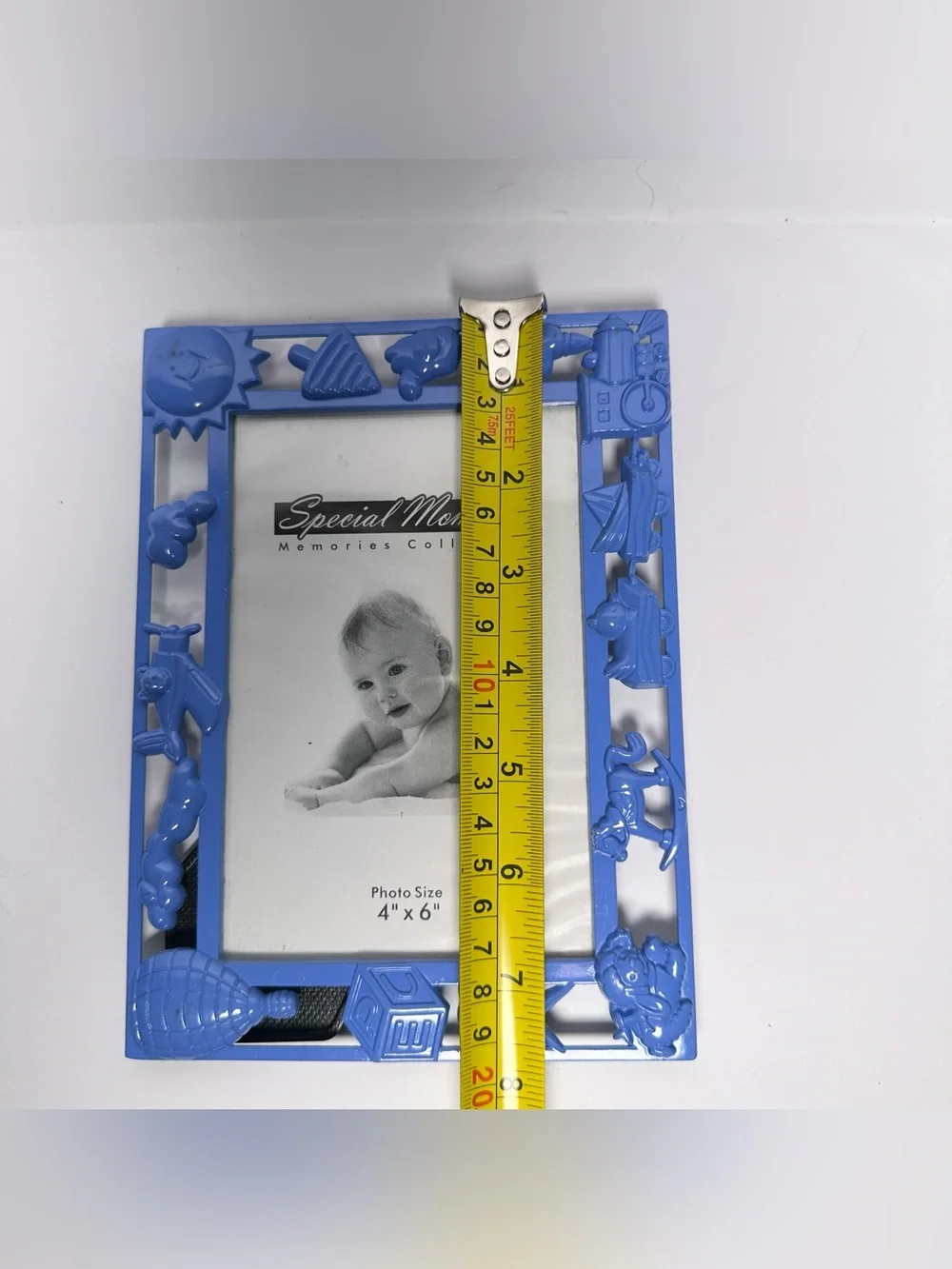Vintage RARE Baby Photo Frame 4x6 3D Embossed Toys Nursery Room Keepsake Blue